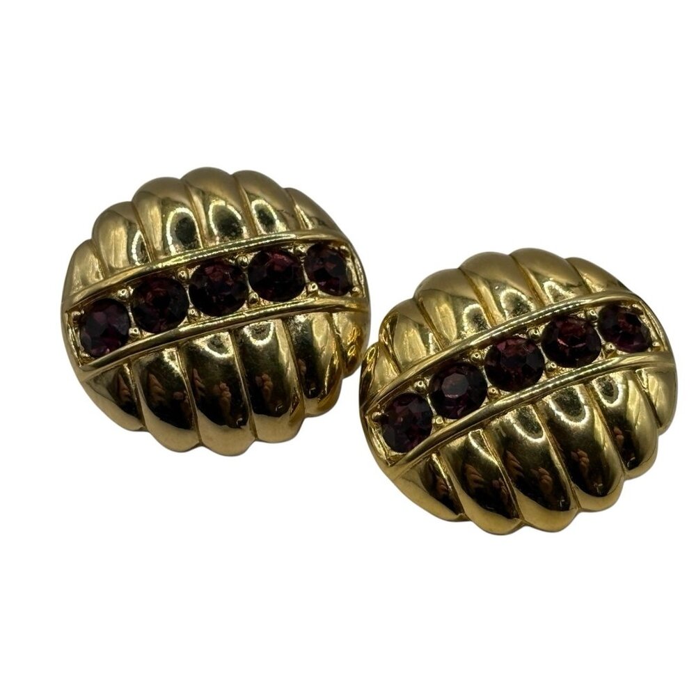 Vintage‎ SAL Swarovski Earrings Purple Faceted Crystal Gold Tone Pierced Button